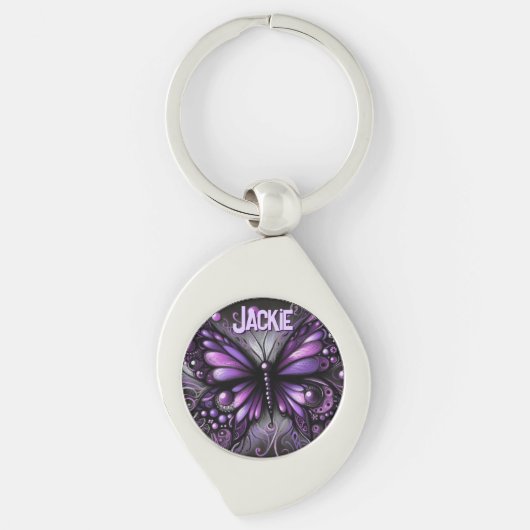 Whimsical Gotische Vlinder Paarse Gepersonaliseerd Sleutelhanger (Voorkant)