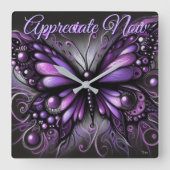 Whimsical Gotische Vlinder Paarse Gepersonaliseerd Vierkante Klok (Voorkant)