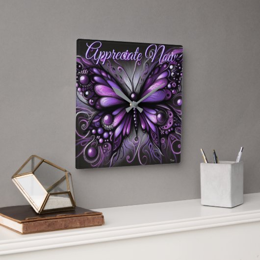Whimsical Gotische Vlinder Paarse Gepersonaliseerd Vierkante Klok (Kantoor)