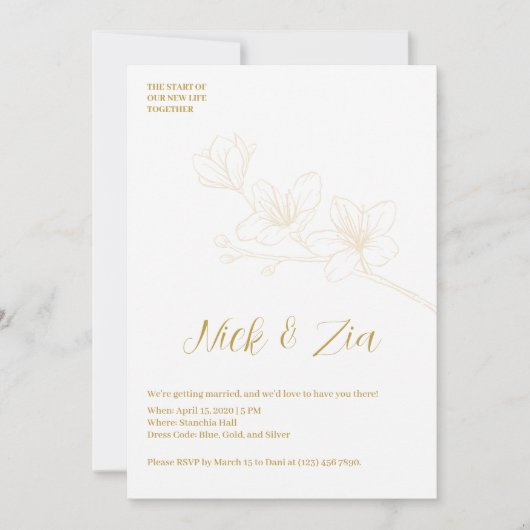 Whimsical gouden bloem minimaal wit kaart (Voorkant)