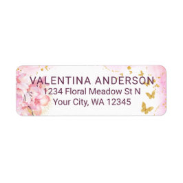 Whimsical gouden glitter vlinders roze bloemen etiket