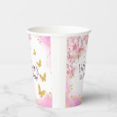 Whimsical gouden glitter vlinders roze bloemen papieren bekers (Rechts)