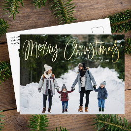 Whimsical Gouden Script Prettig Kerstmis 2 Foto Folie Feestdagen Briefkaart