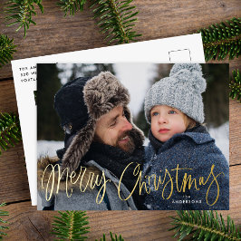 Whimsical Gouden Script Prettig Kerstmis 2 Foto Folie Feestdagen Briefkaart