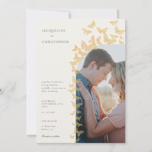 Whimsical gouden vlinders Boho foto boog bruiloft Kaart