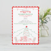Whimsical Gourmet Friendsmas Potluck Kerstmis Kaart (Staand voorkant)