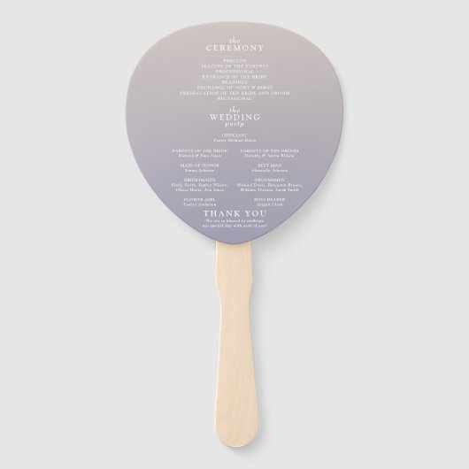 Whimsical Gradient Paarse Bloemen Trouwprogramma Handwaaier (Achterkant)