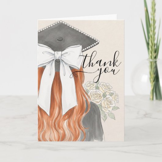 Whimsical Graduation Cap with Bow & Pearls Script Bedankkaart (Voorkant)