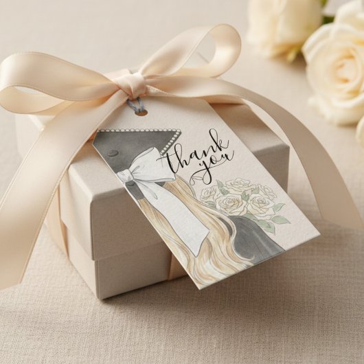 Whimsical Graduation Cap with Bow & Pearls Script Cadeaulabel