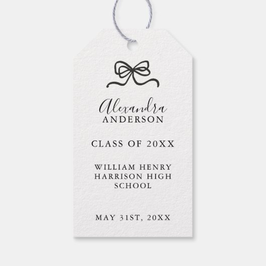 Whimsical Graduation Cap with Bow & Pearls Script Cadeaulabel (Achterkant)