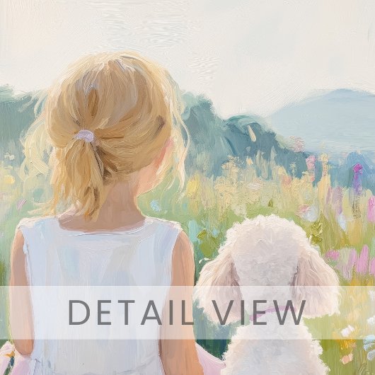 Whimsical Grand Millennial Girl en Dog Art Canvas Afdruk