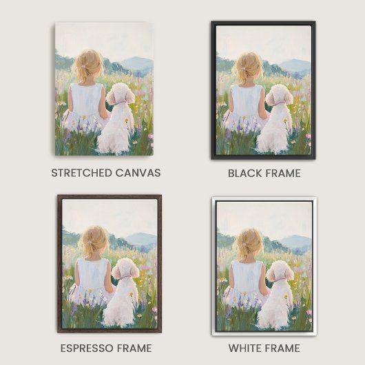 Whimsical Grand Millennial Girl en Dog Art Canvas Afdruk