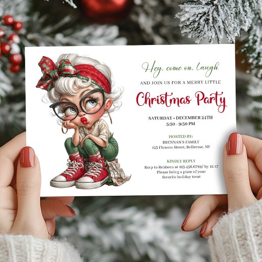 Whimsical Grandma Holiday Cartoon Event Invite Kaart