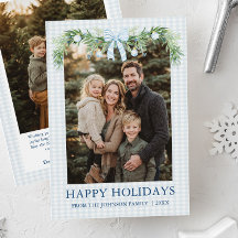 Whimsical Grandmillenial Blauwe Strik Familie Foto