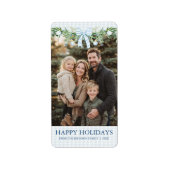 Whimsical Grandmillenial Blue Bow Family Photo Etiket (Voorkant)