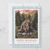 Whimsical Grandmillenial Blue Bow Family Photo Feestdagenkaart (Voorkant)