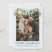 Whimsical Grandmillenial Blue Bow Family Photo Feestdagenkaart (Voorkant)