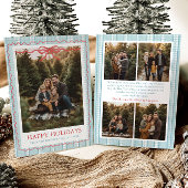 Whimsical Grandmillenial Blue Bow Family Photo Feestdagenkaart