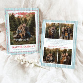 Whimsical Grandmillenial Blue Bow Family Photo Feestdagenkaart