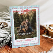 Whimsical Grandmillenial Blue Bow Family Photo Feestdagenkaart