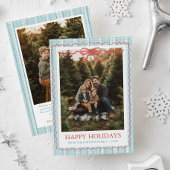 Whimsical Grandmillenial Blue Bow Family Photo Feestdagenkaart