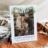 Whimsical Grandmillenial Blue Bow Family Photo Feestdagenkaart