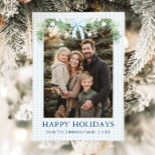 Whimsical Grandmillenial Blue Bow Family Photo Feestdagenkaart