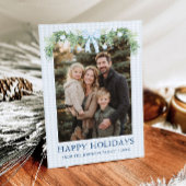 Whimsical Grandmillenial Blue Bow Family Photo Feestdagenkaart