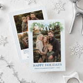 Whimsical Grandmillenial Blue Bow Family Photo Feestdagenkaart