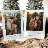 Whimsical Grandmillenial Blue Bow Family Photo Feestdagenkaart