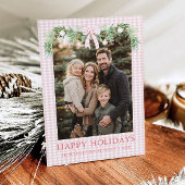 Whimsical Grandmillenial Blue Bow Family Photo Feestdagenkaart