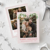 Whimsical Grandmillenial Blue Bow Family Photo Feestdagenkaart