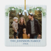 Whimsical Grandmillenial Blue Bow Family Photo Keramisch Ornament (Achterkant)