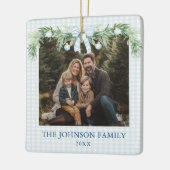Whimsical Grandmillenial Blue Bow Family Photo Keramisch Ornament (Links)