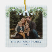 Whimsical Grandmillenial Blue Bow Family Photo Keramisch Ornament (Voorkant)