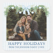 Whimsical Grandmillenial Blue Bow Family Photo Vierkante Sticker (Voorkant)