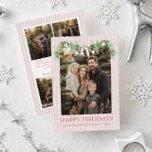 Whimsical Grandmillenial Pink Bow Family Photo Feestdagenkaart