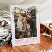 Whimsical Grandmillenial Pink Bow Family Photo Feestdagenkaart