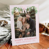 Whimsical Grandmillenial Pink Bow Family Photo Feestdagenkaart