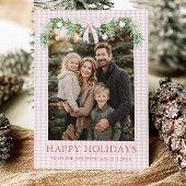 Whimsical Grandmillenial Pink Bow Family Photo Feestdagenkaart