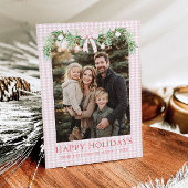 Whimsical Grandmillenial Pink Bow Family Photo Feestdagenkaart