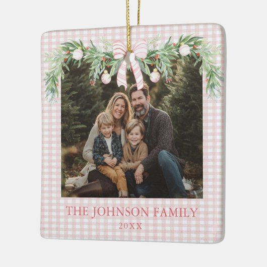 Whimsical Grandmillenial Pink Bow Family Photo Keramisch Ornament (Links)