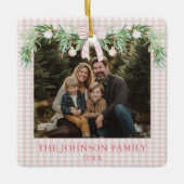 Whimsical Grandmillenial Pink Bow Family Photo Keramisch Ornament (Voorkant)