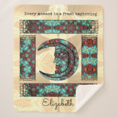 Whimsical  Graphics met Moon Portret Sherpa Deken (Voorkant)