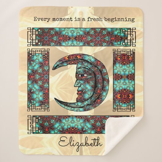 Whimsical  Graphics met Moon Portret Sherpa Deken (Voorkant)