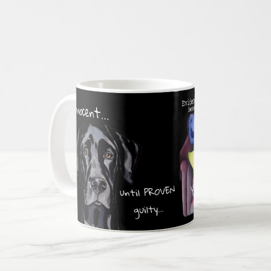 Whimsical Grappige Hond Innocent Zwart Koffiemok (Voorkant links)