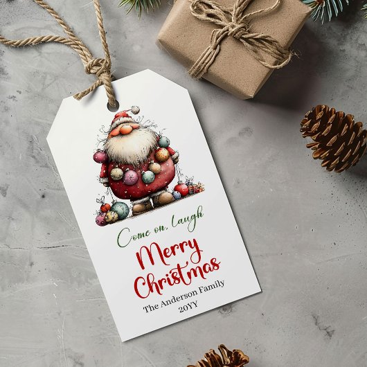 Whimsical grappige Kerstman kerstcadeautag stijl Cadeaulabel