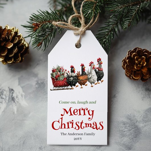 Whimsical Grappige Kippen Kerst Cadeautag Cadeaulabel
