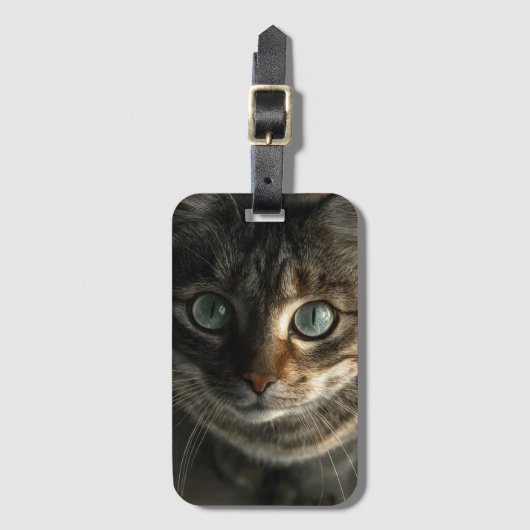 Whimsical Gray Cat Portrait Wall Art Bagagelabel (Voorkant (verticaal))