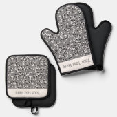 Whimsical Gray Polka Dot Doodles Pattern Ovenwant & Pannenlap Set (Voorkant / Achterkant)